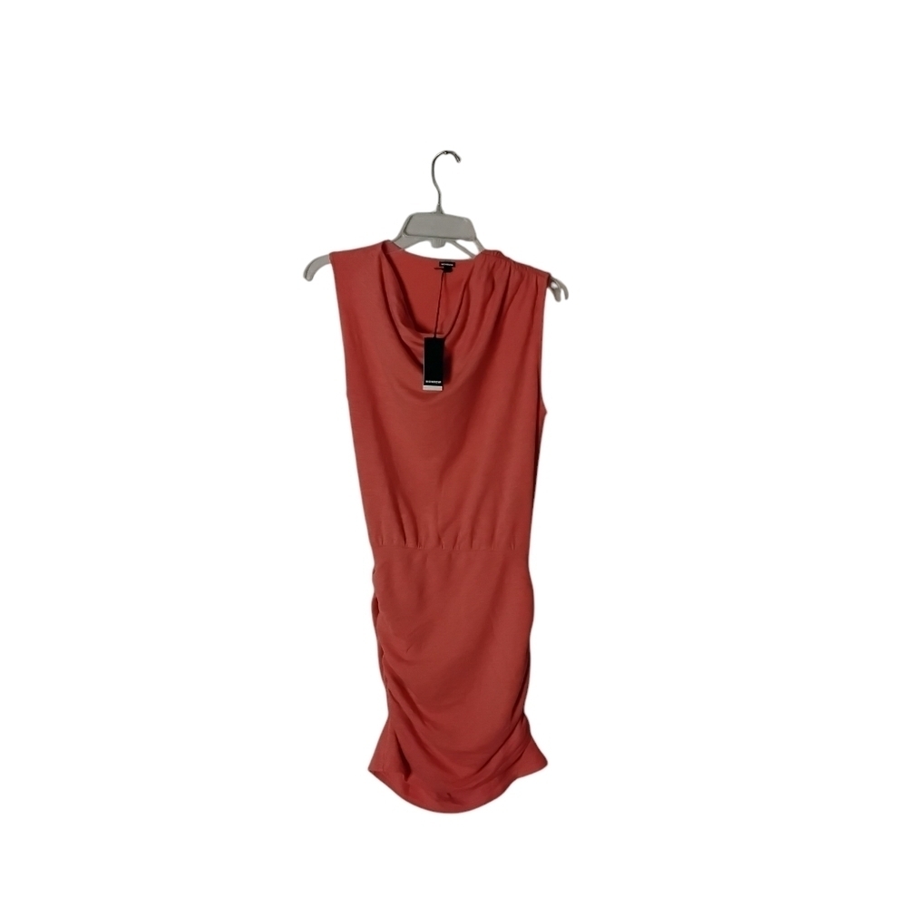 Monroe Women's Orange S Sleeveless Ruched Bodycon Scoop Neck Mini Dress